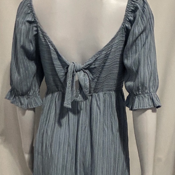 Lush Sz S Whimsical Blue Cottagecore Mini Dress Puff Sleeves Tie Back Flowy Chic - Picture 6 of 8